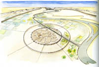 Restitution de la ville de Mari, Syrie, 3ème millénaire (Http://archeologie.culture.fr/mari/fr/mediatheque/vue-cavaliere-ville-II-vers-nord)